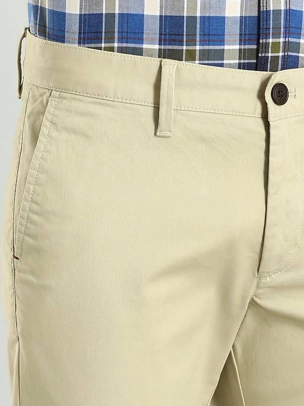 Indian Terrain Men's Slim Fit Solid Beige Trousers
